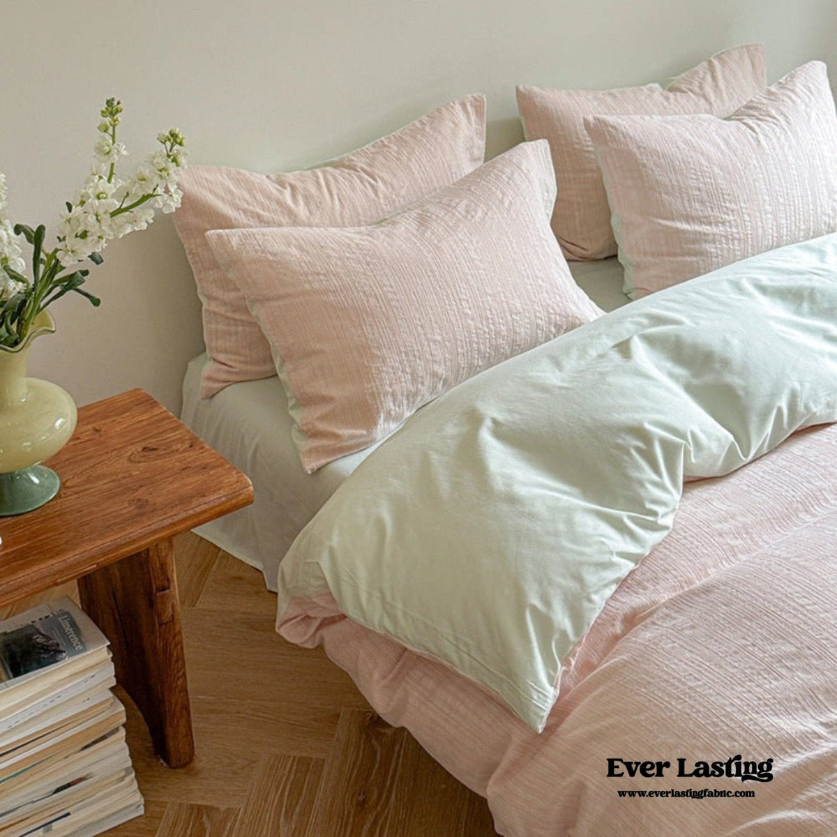 Emma Duo Striped Jacquard Bedding Set / Light Pink