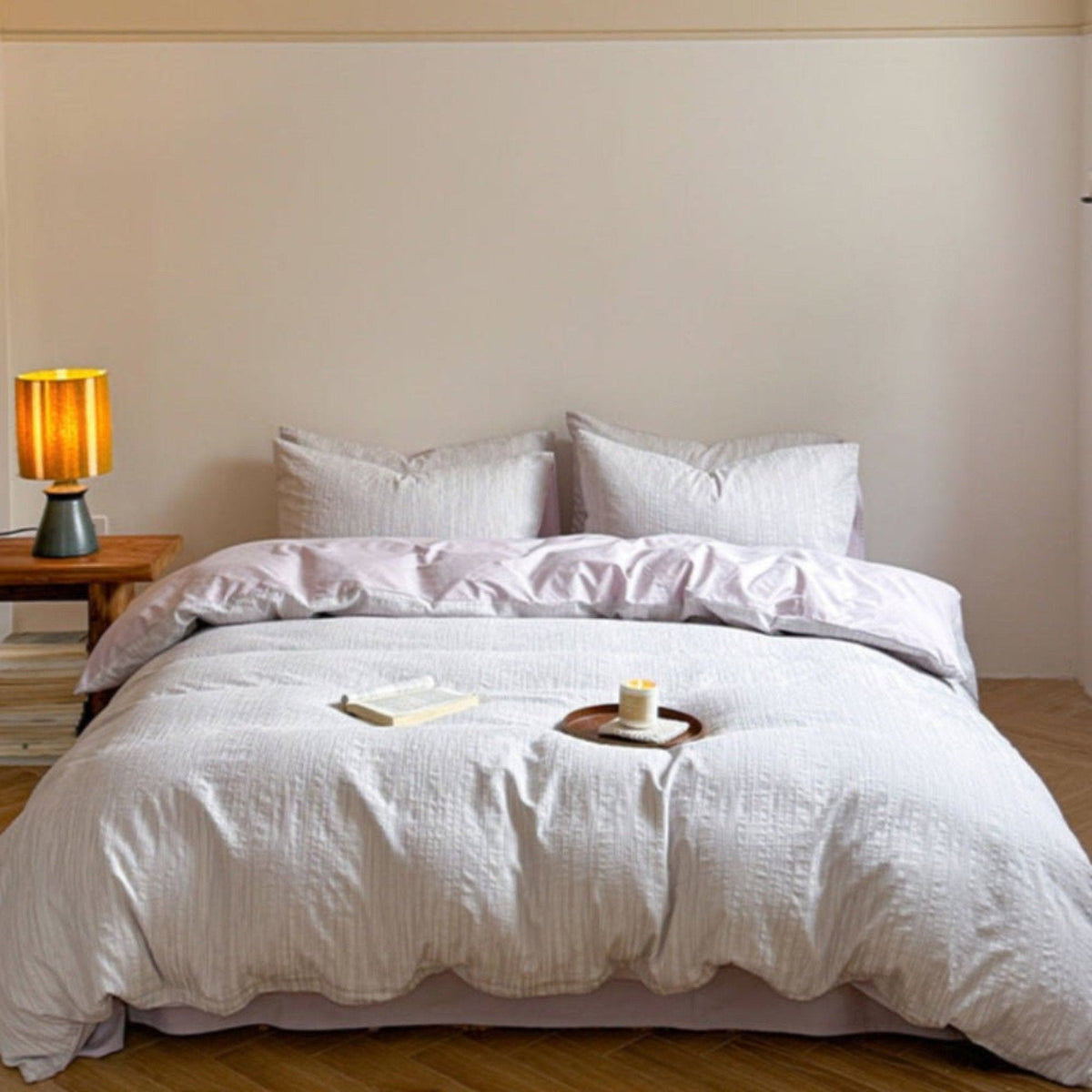 Emma Duo Striped Jacquard Bedding Set / Pink