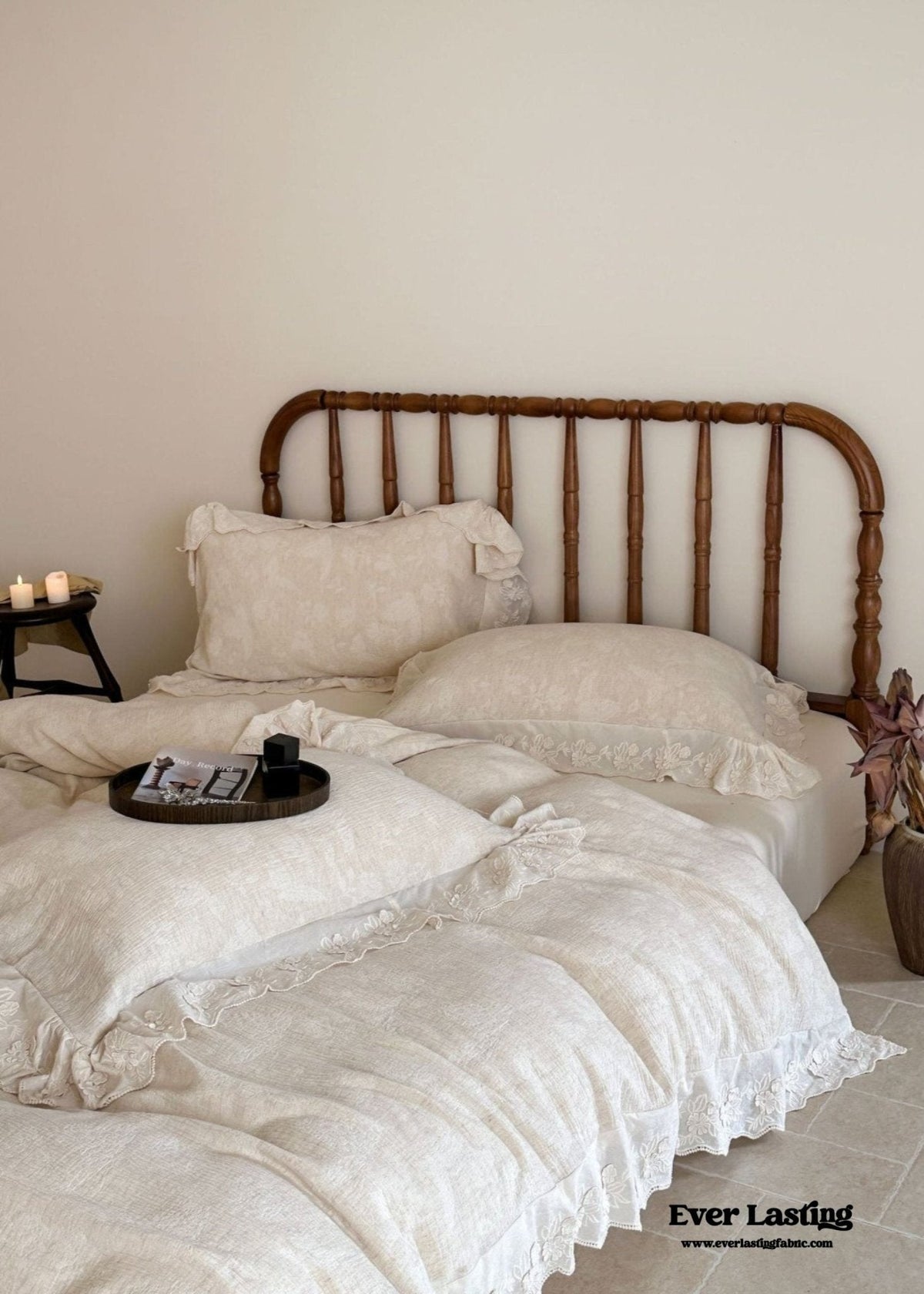 Emmeline Lace Ruffle Floral Bedding Set / White