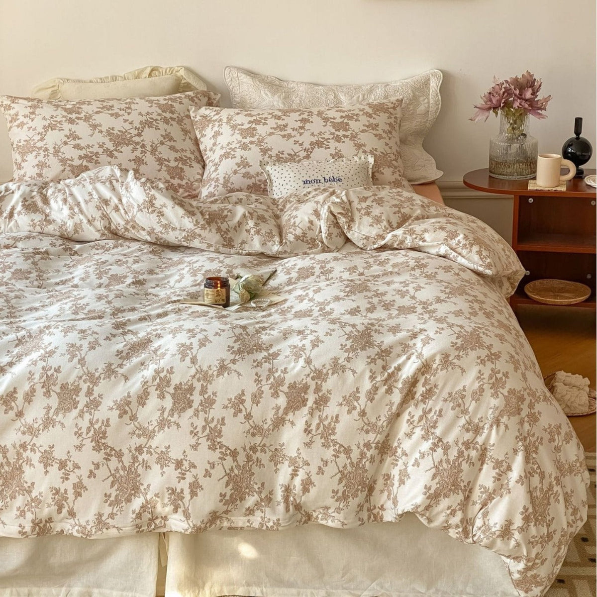 Fleur Elegant Floral Knit Cotton Bedding Set / Beige