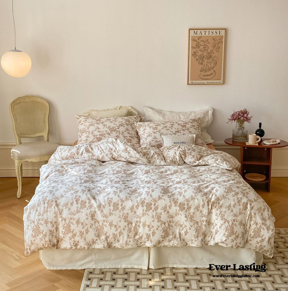 Fleur Elegant Floral Knit Cotton Bedding Set / Beige