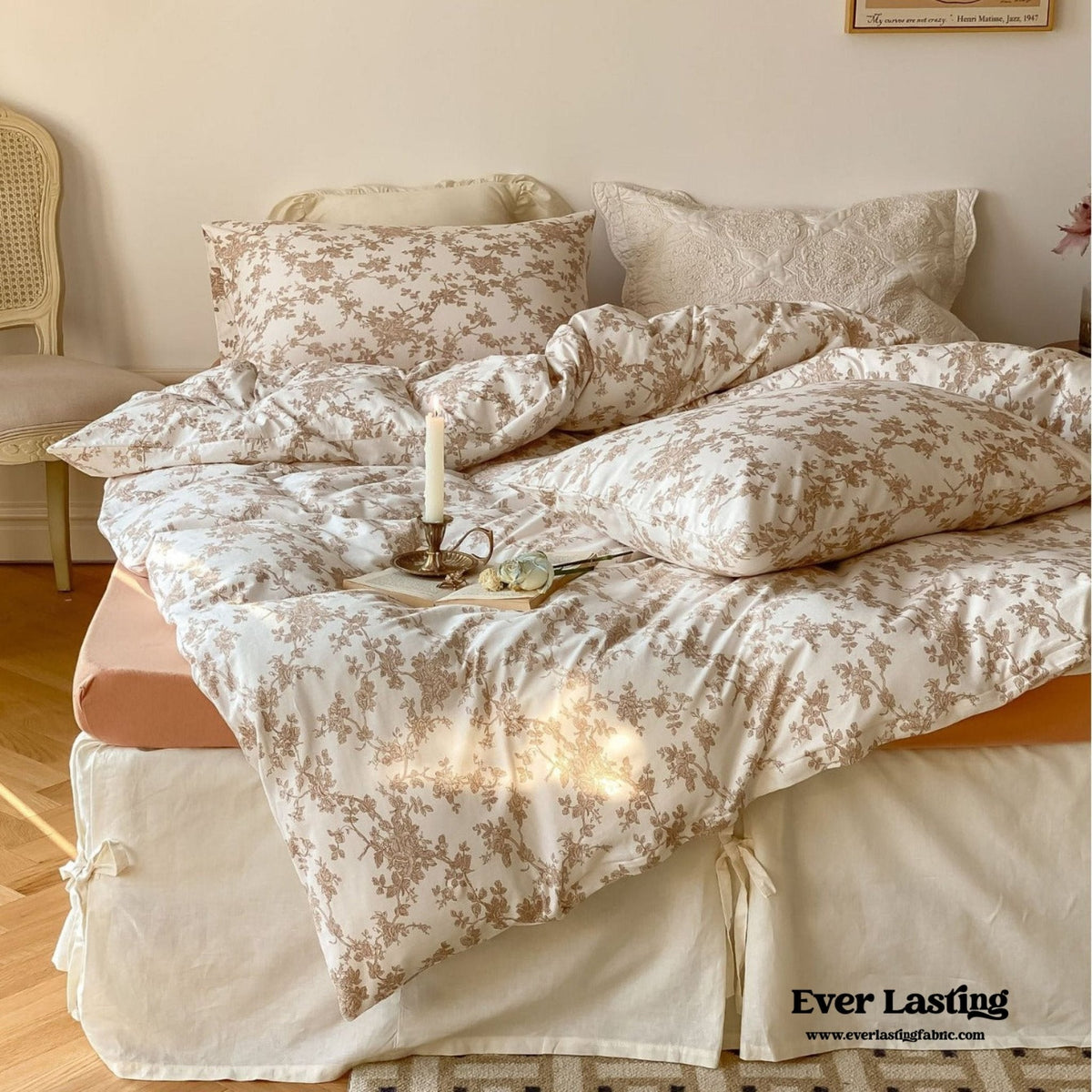 Fleur Elegant Floral Knit Cotton Bedding Set / Blue