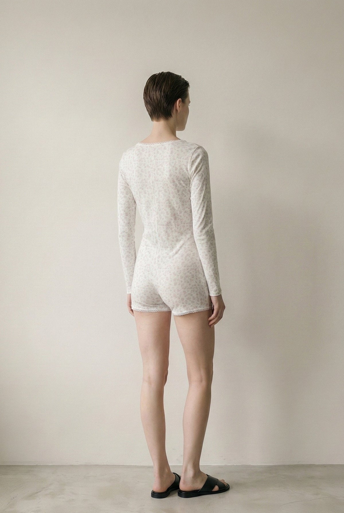 Floral Pajama Long Sleeves Bodysuit / Pink