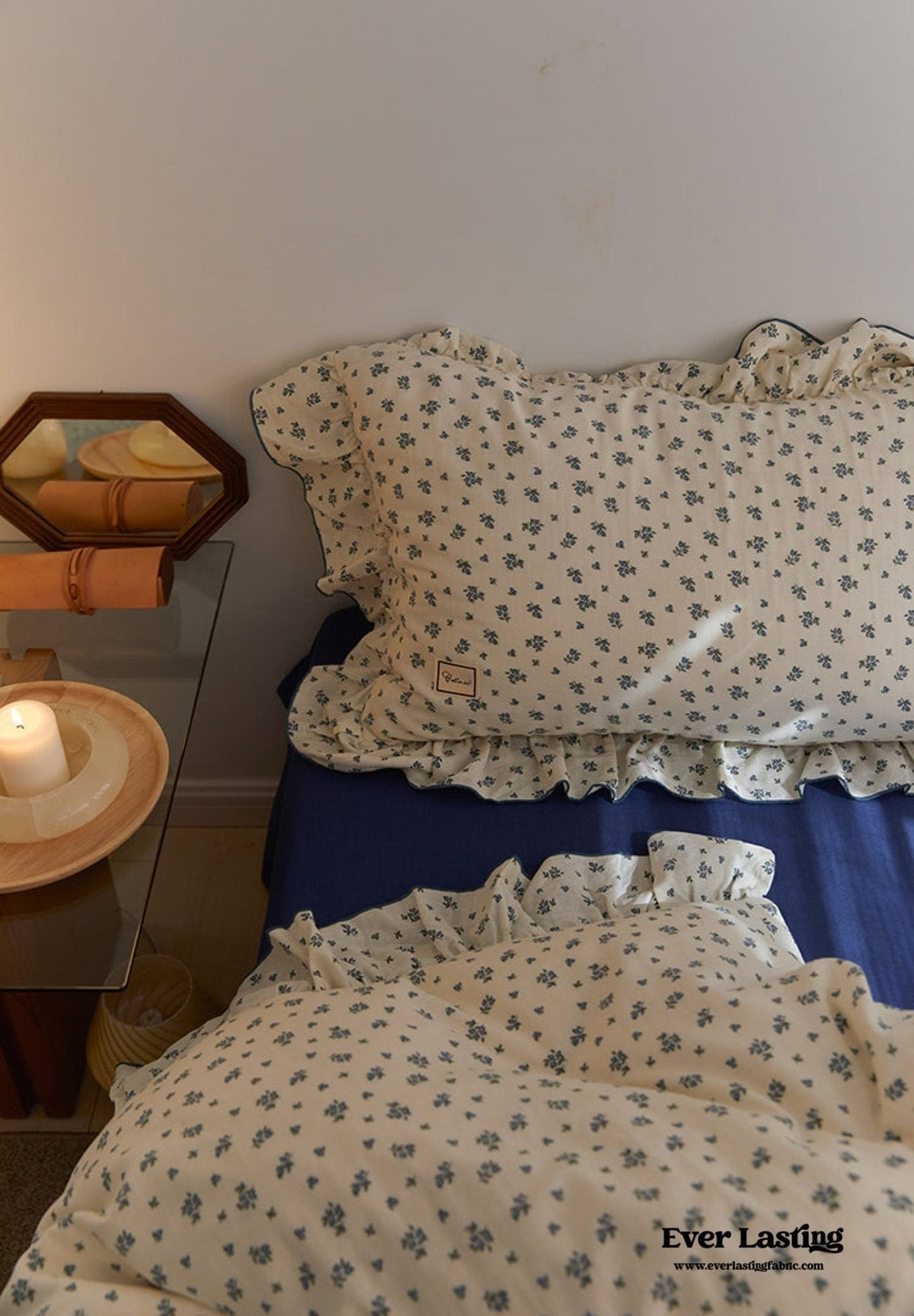 French Floral Earth Tone Double Layer Ruffle Bedding Set / Beige + Brown