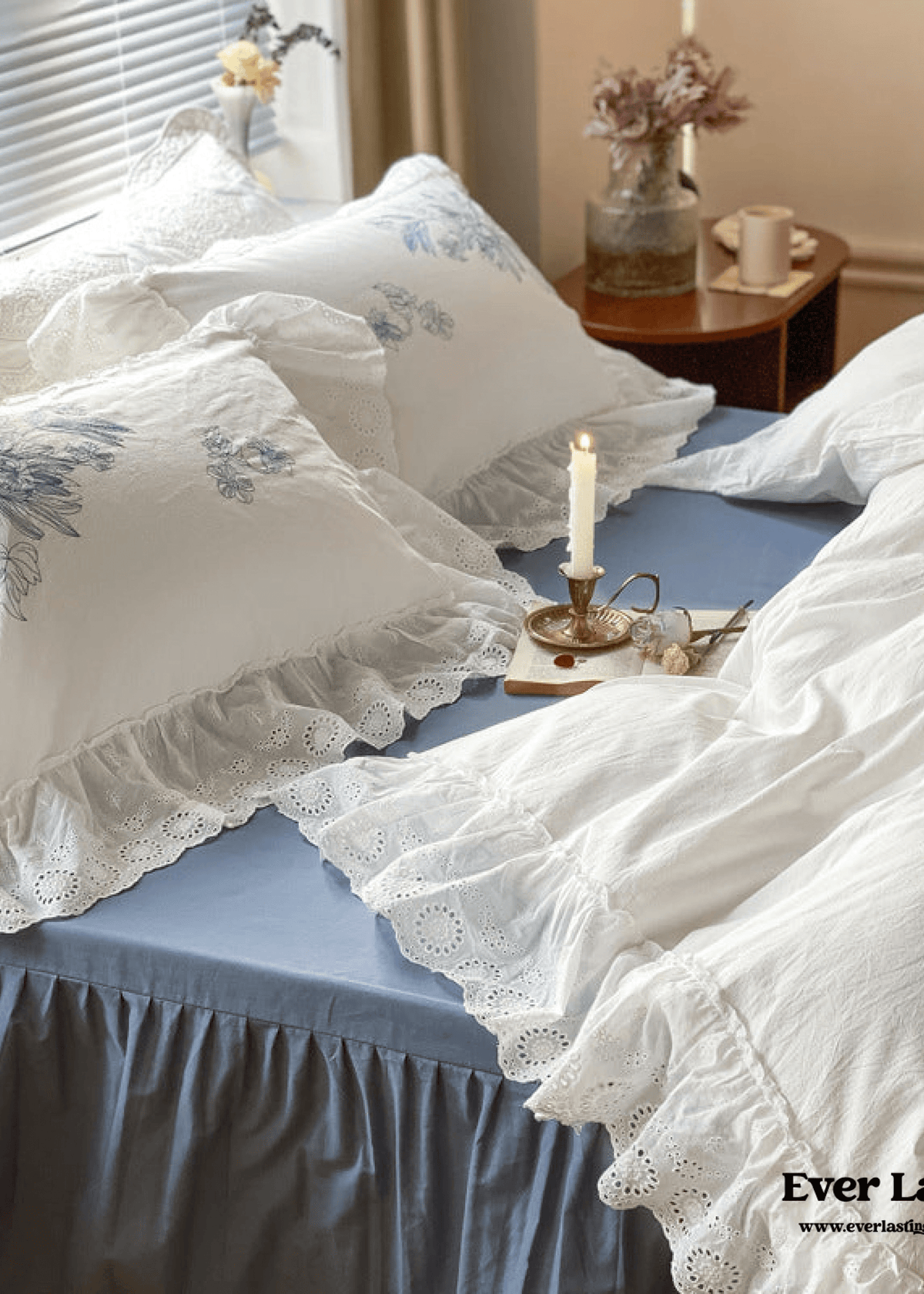 French White Lace Ruffle Bedding Set