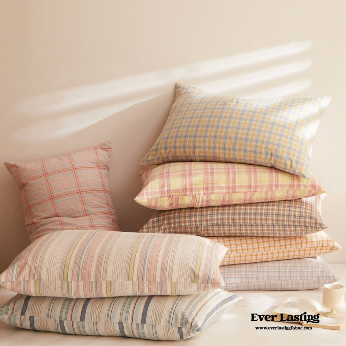 Fresh Plaid Washed Cotton Pillowcases