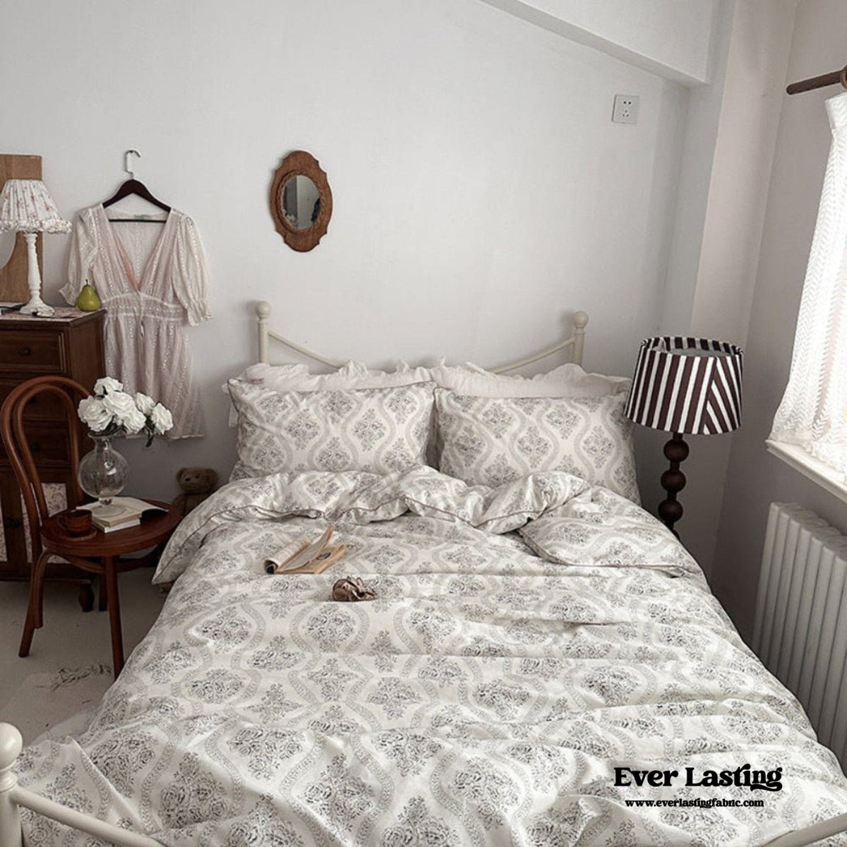 Hannah Vintage Floral Braids Cotton Bedding Set / Beige