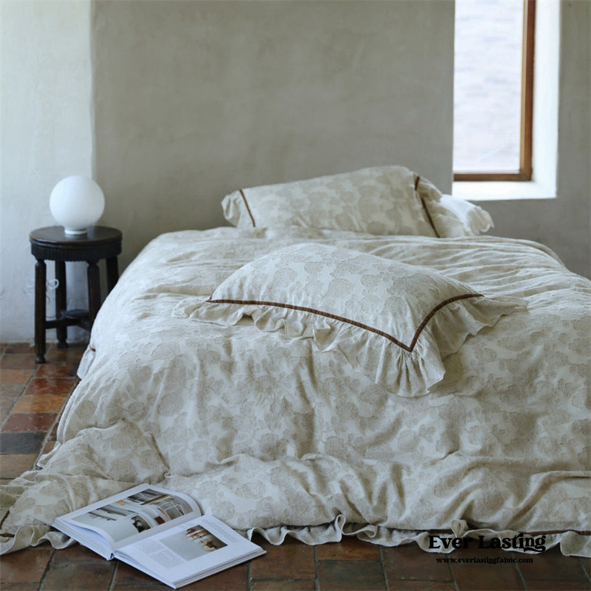 Hidden Garden Linen Cotton Floral Ruffle Bedding Set