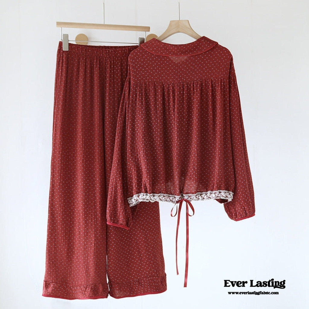 Ivy Red Floral Ruffled Pajama Set / Pullover