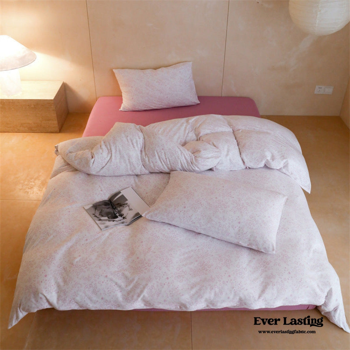 Jersey Knit Cotton Floral Bedding Set / Pink
