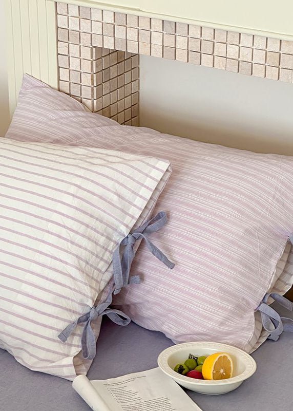Josie Bow Tied Stripe Pillowcases / Purple