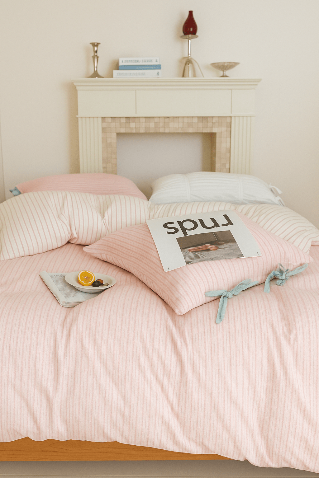 Josie Bow Tied Stripe Pillowcases / Pink
