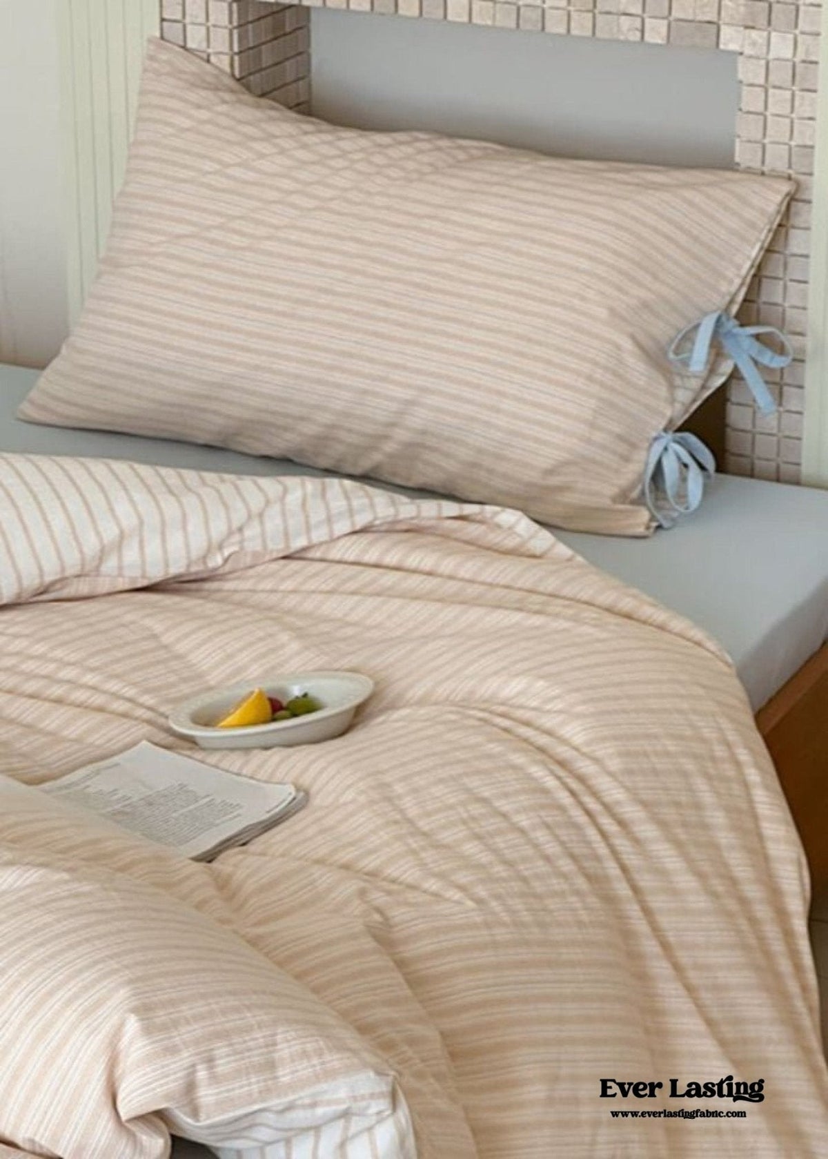 Josie Bow Tied Striped Bedding Set / Pink
