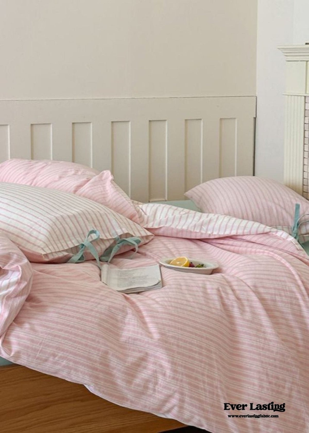 Josie Bow Tied Striped Bedding Set / Pink