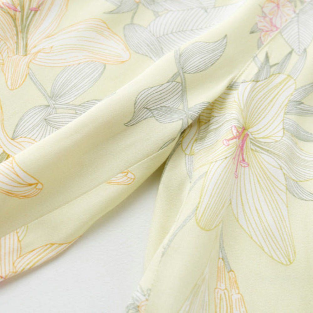 Lillian Lapel Collar & Button Front Floral Pajama Set / Long-Sleeve & Long-Pant