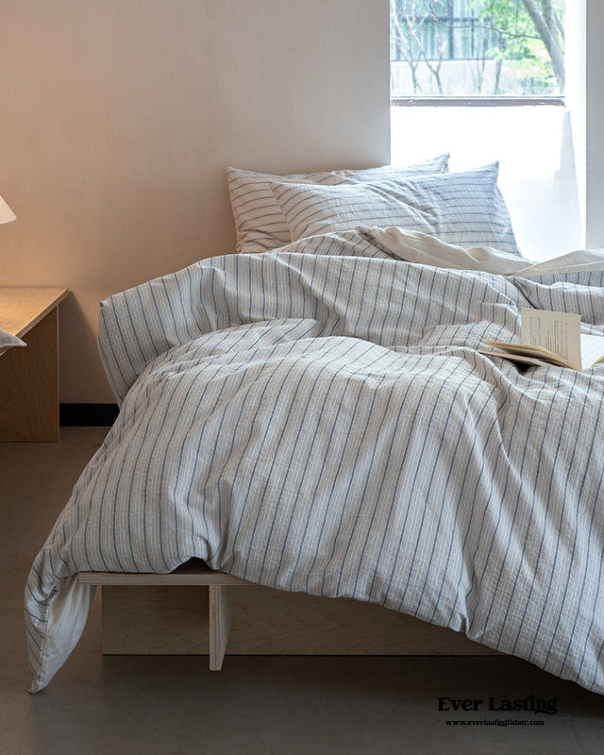 Lina Minimalist White Striped Bedding Set