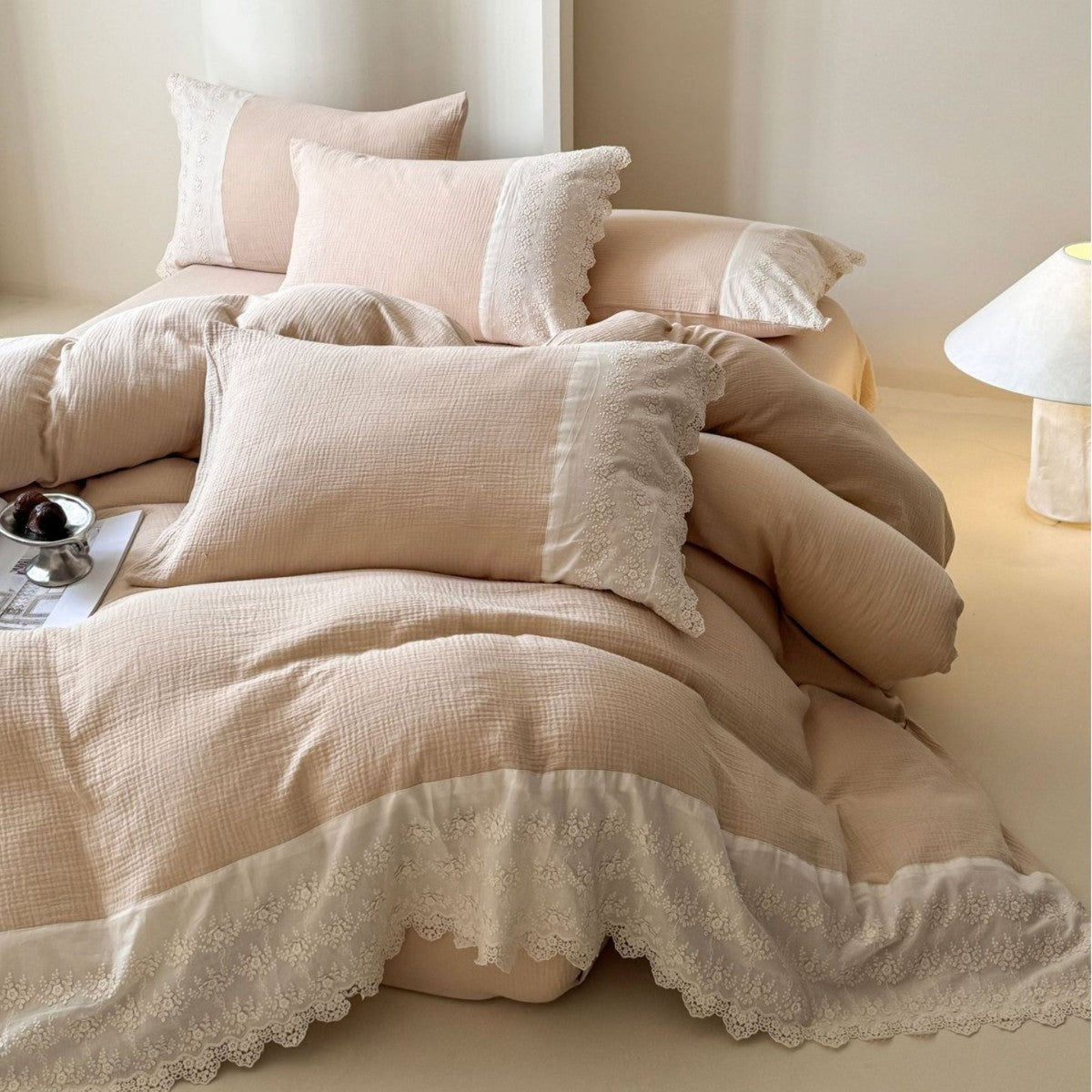 Margaux Lace Double Gauze Bedding Set / Pastel Pink