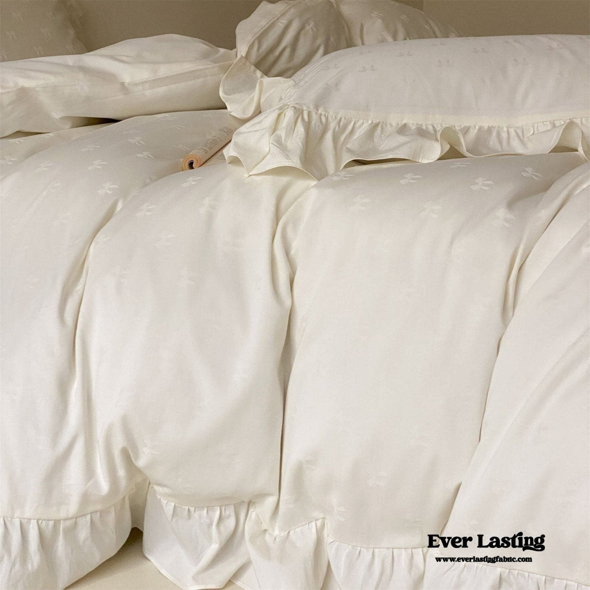 Mimi Ribbon Ruffle White Bedding Set