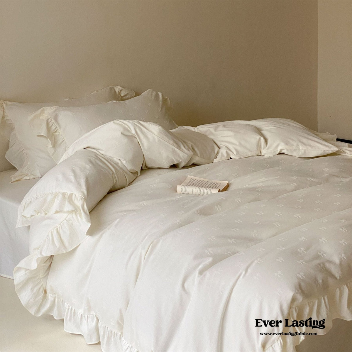 Mimi Ribbon Ruffle White Bedding Set