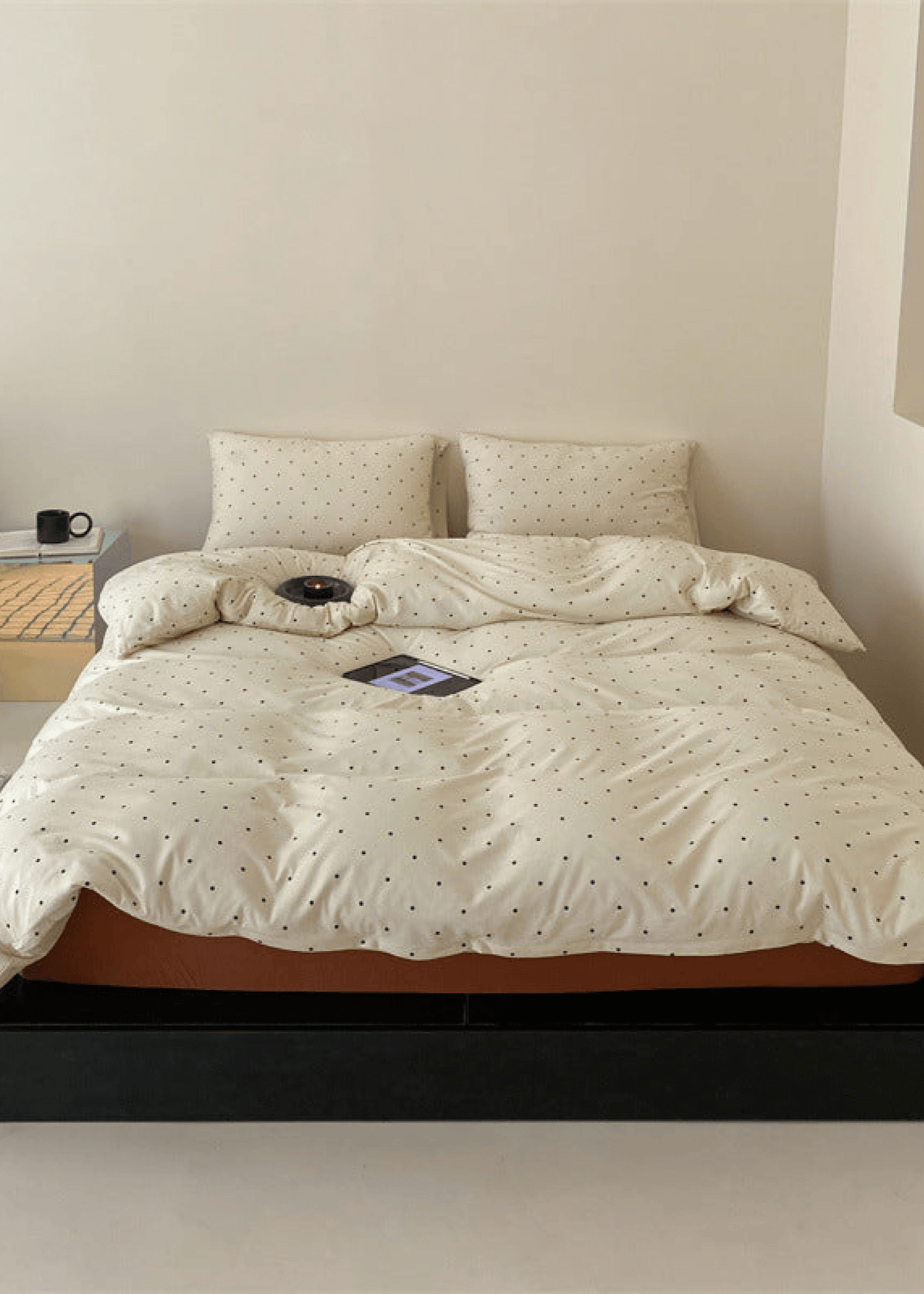 Mini Polka Dot Jersey Knit Bedding Set / Black + Pink