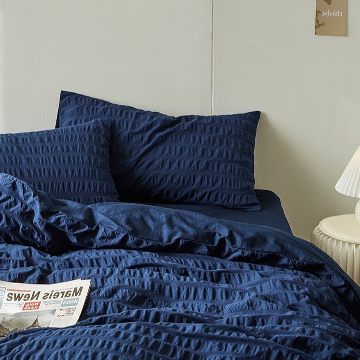 Minimal Bubble Textured Bedding Set / Blue