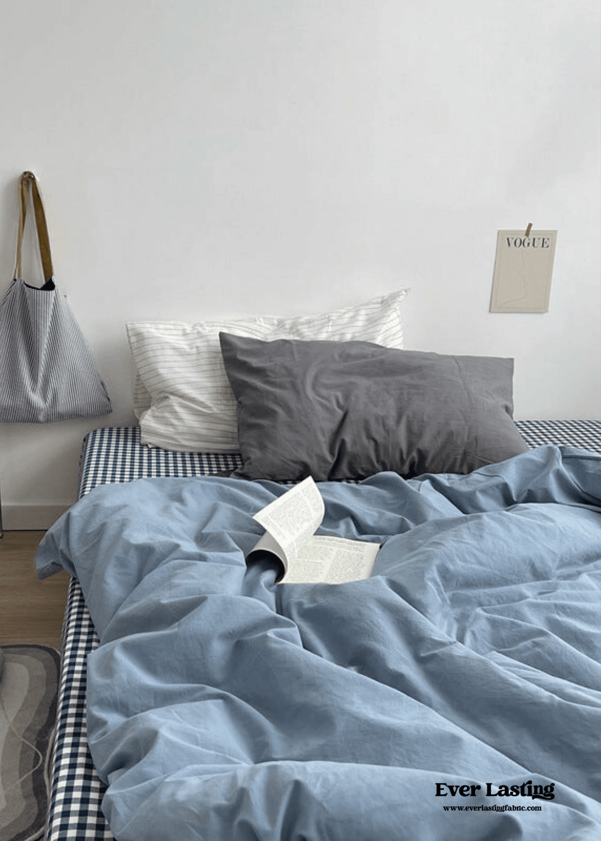 Minimal Mixed Gingham Bedding Set / Gray