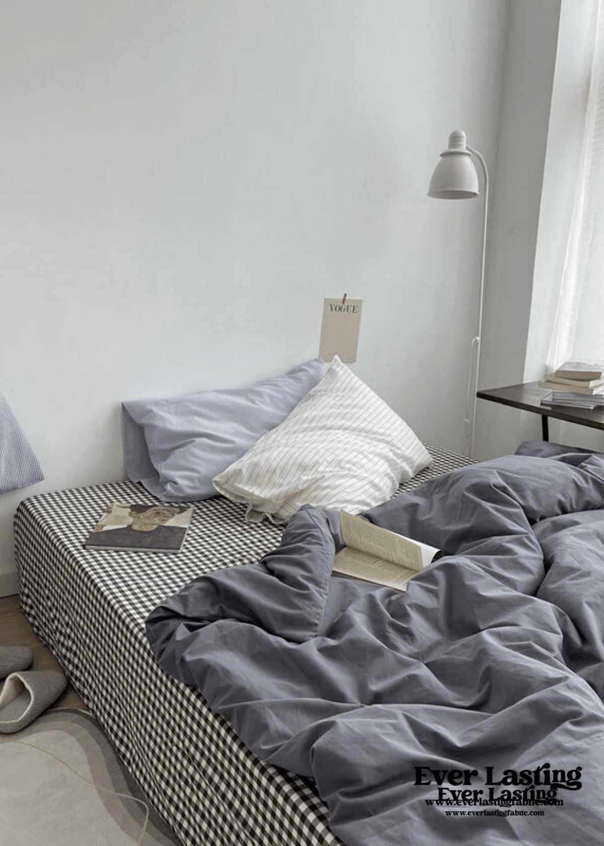 Minimal Mixed Gingham Bedding Set / Gray