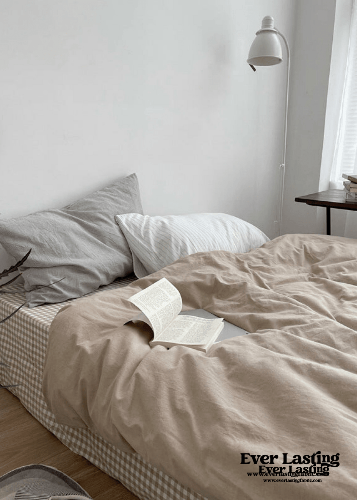 Minimal Mixed Gingham Bedding Set / White