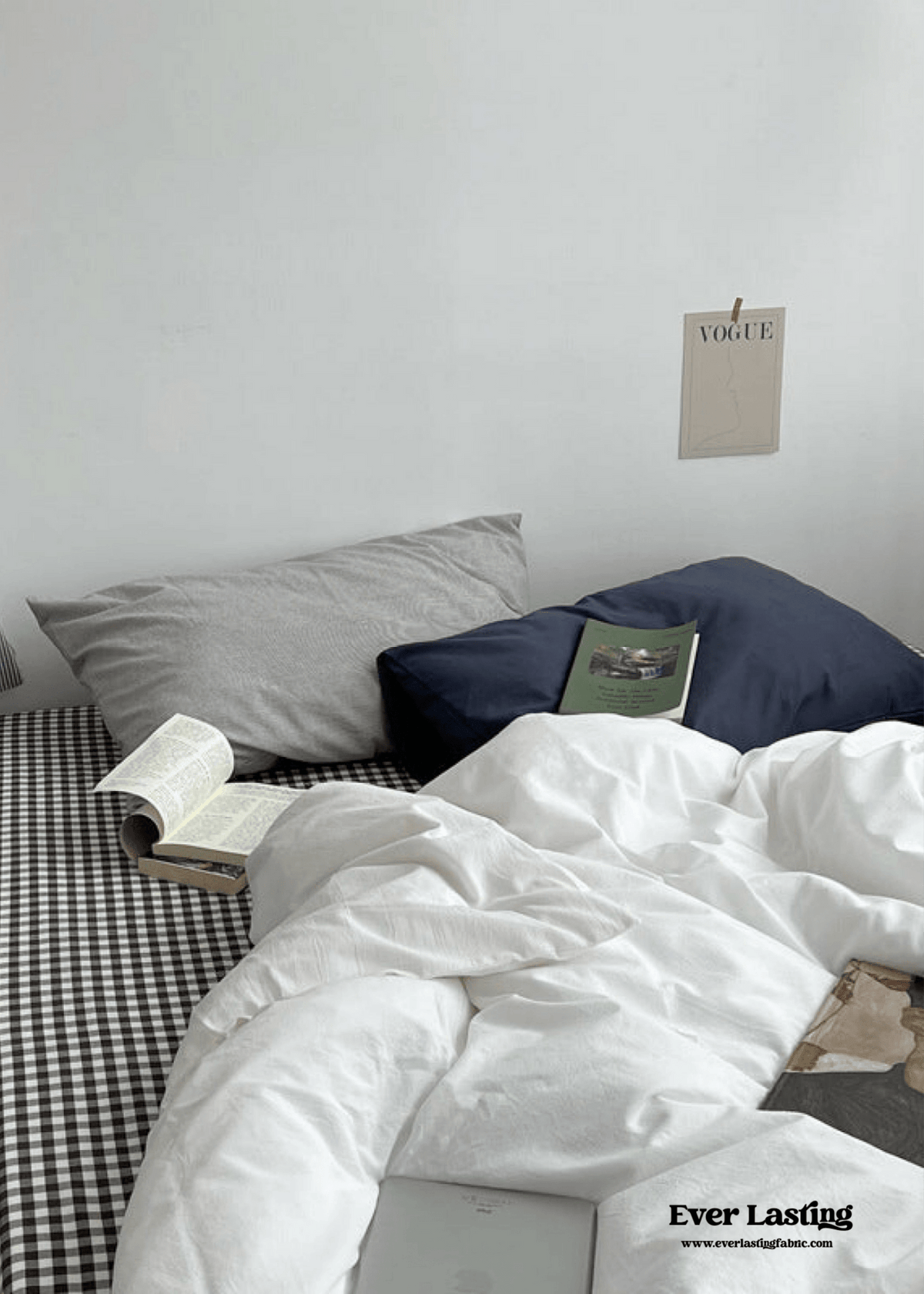 Minimal Mixed Gingham Bedding Set / White