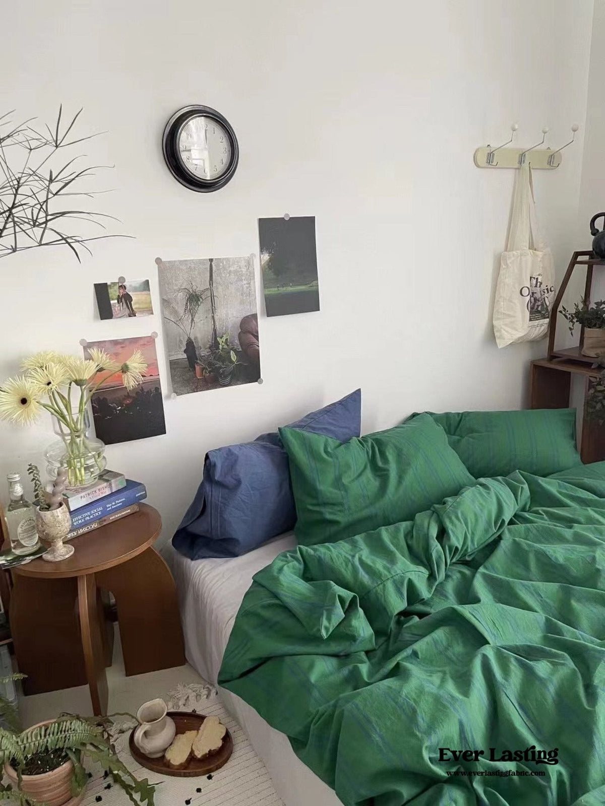 Minimal Vintage Stripe Bedding Set / Olive Green
