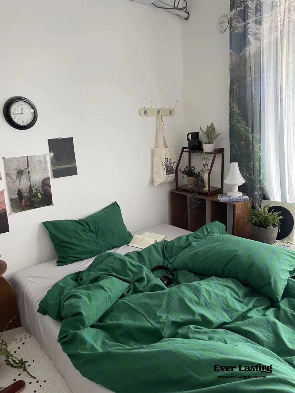 Minimal Vintage Stripe Bedding Set / Olive Green
