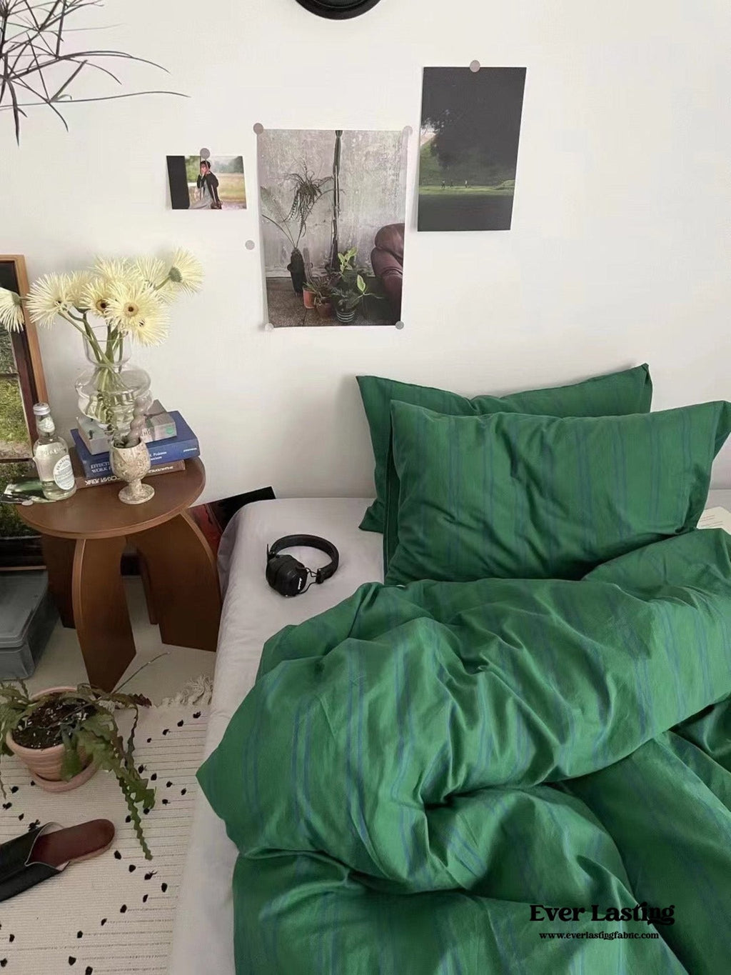 Minimal Vintage Stripe Bedding Set / Olive Green