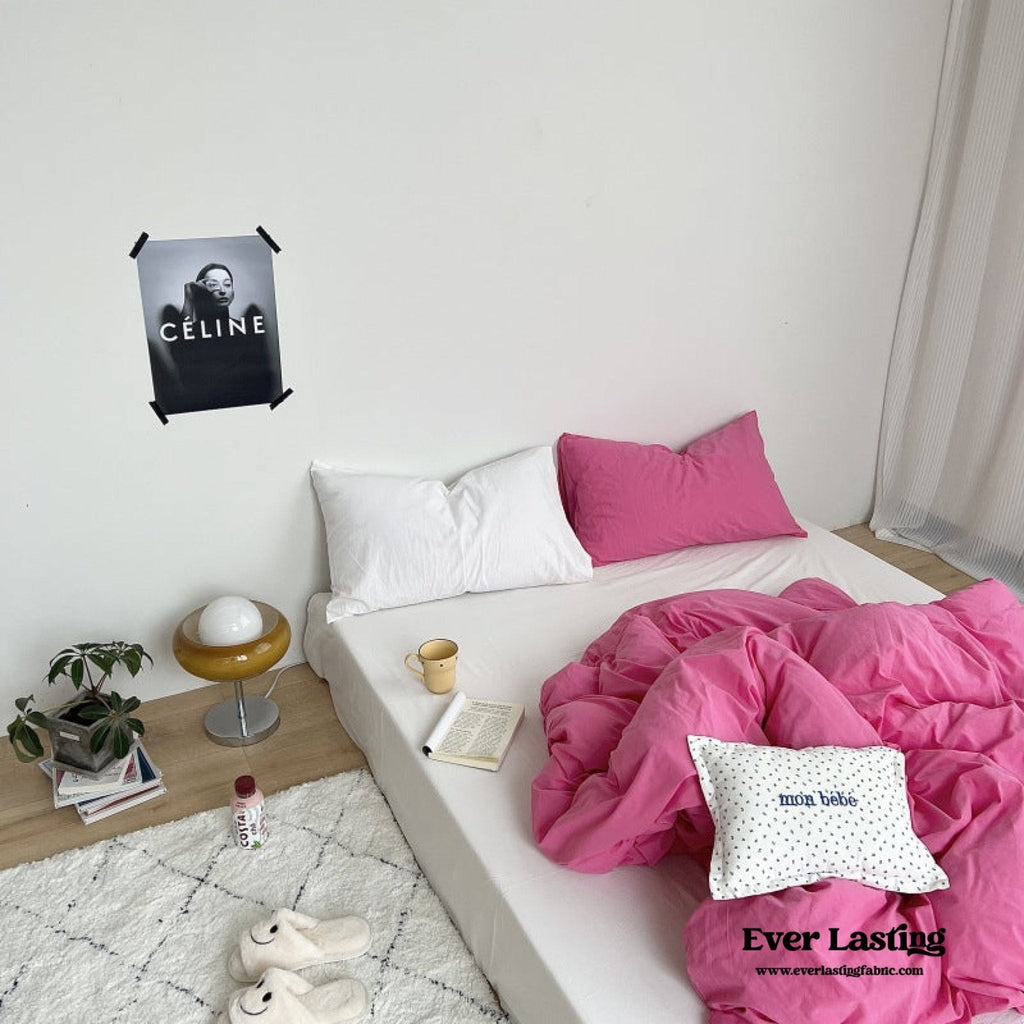 Mixed Color Washed Cotton Bedding Set / Baby Pink + White