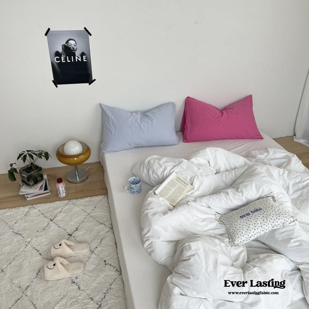 Mixed Color Washed Cotton Bedding Set / Baby Pink + White