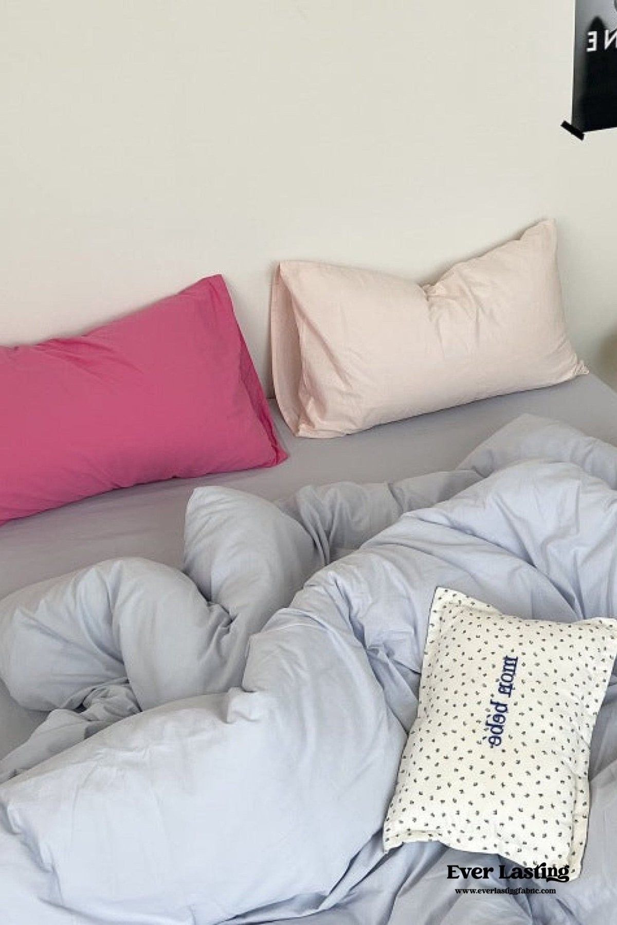 Mixed Color Washed Cotton Bedding Set / Baby Pink + White