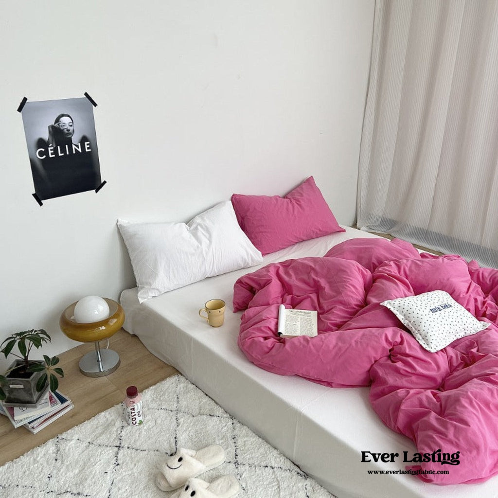 Mixed Color Washed Cotton Bedding Set / Baby Pink + White