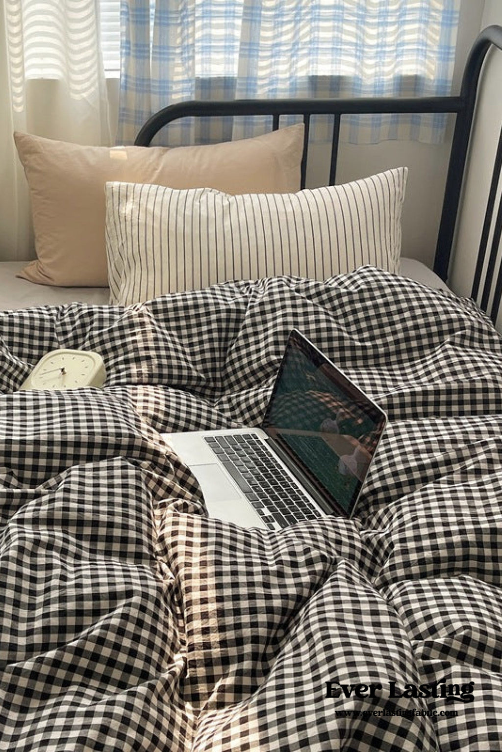 Mixed Gingham Striped Bedding Set / Black