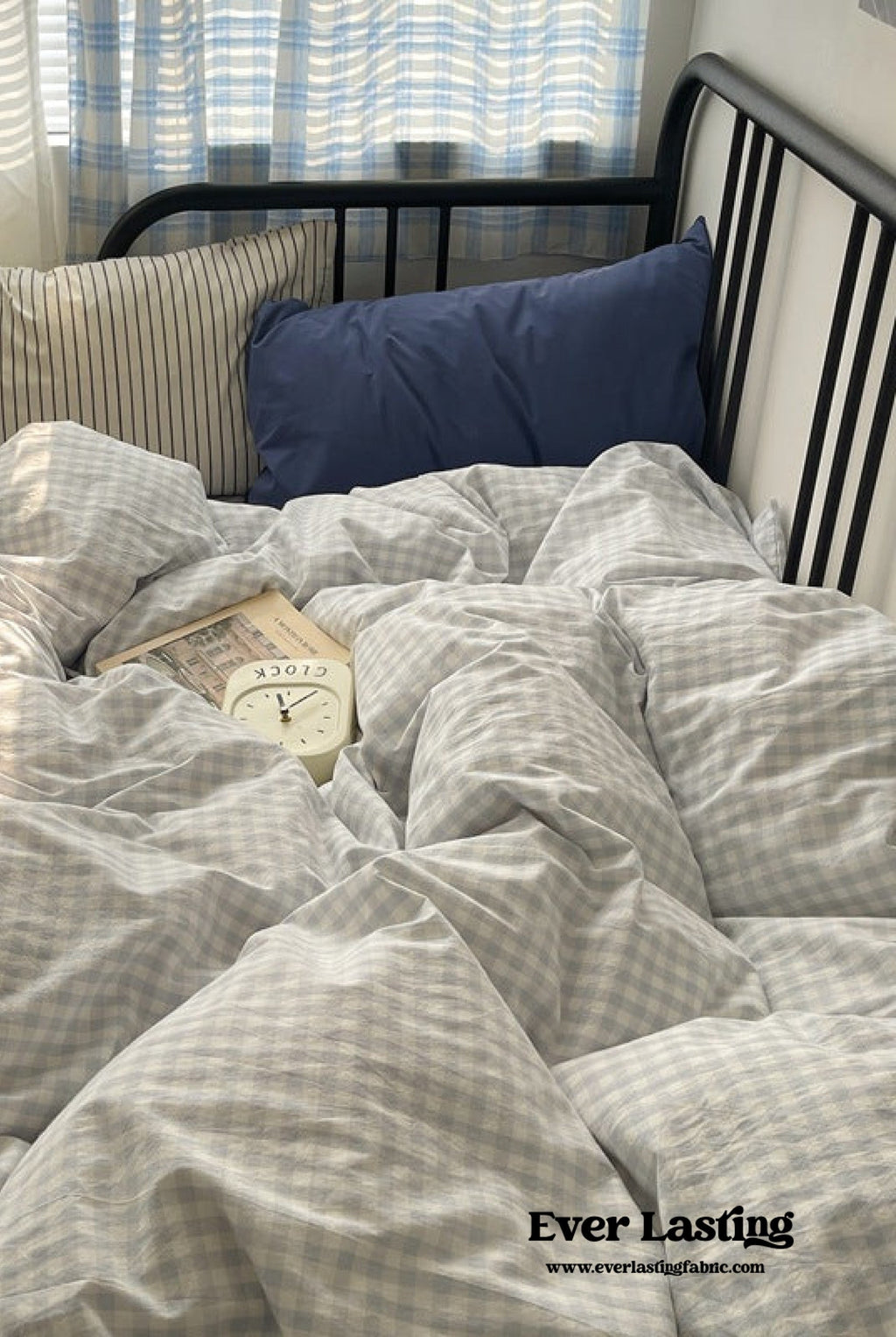 Mixed Gingham Striped Bedding Set / Black