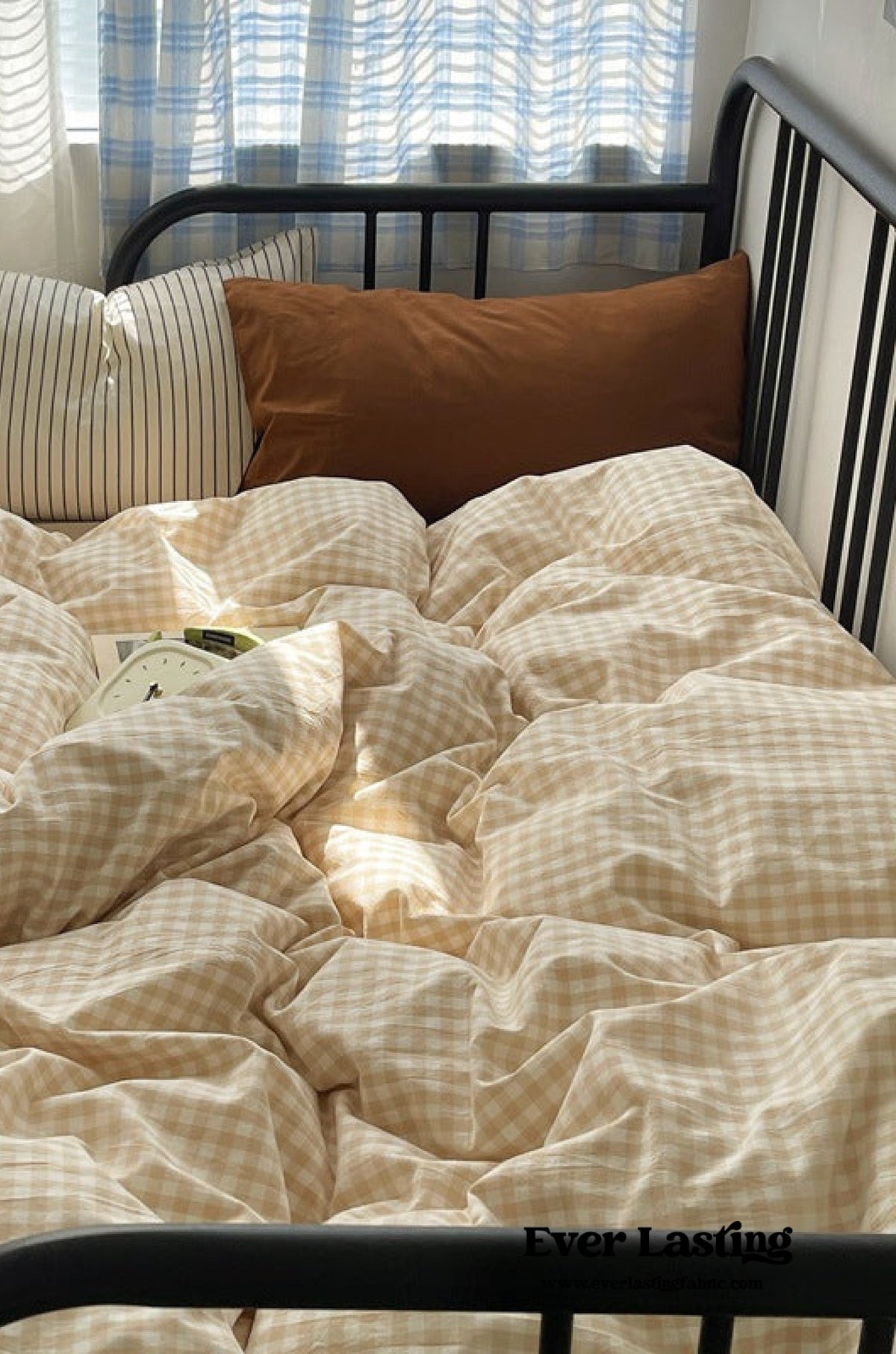 Mixed Gingham Striped Bedding Set / Black