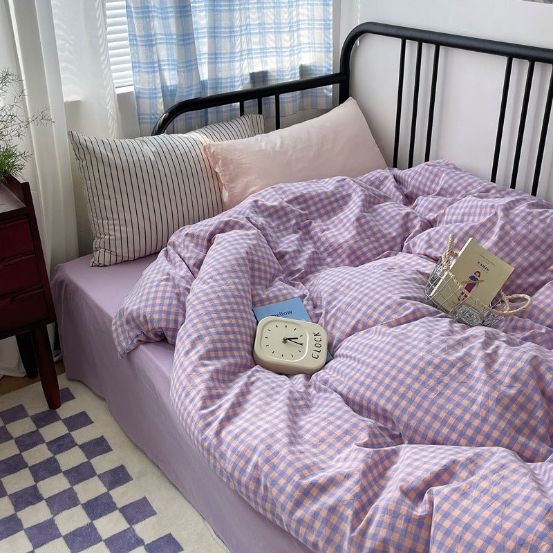 Mixed Gingham Striped Bedding Set / Black