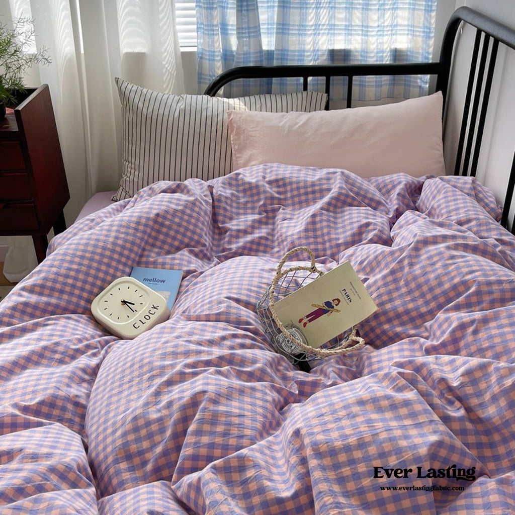 Mixed Gingham Striped Bedding Set / Black