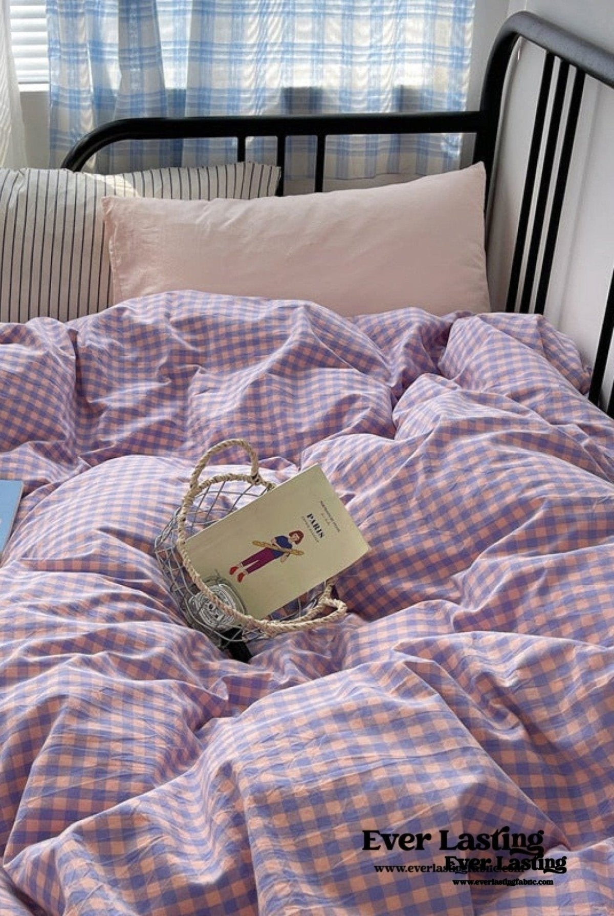 Mixed Gingham Striped Bedding Set / Blue