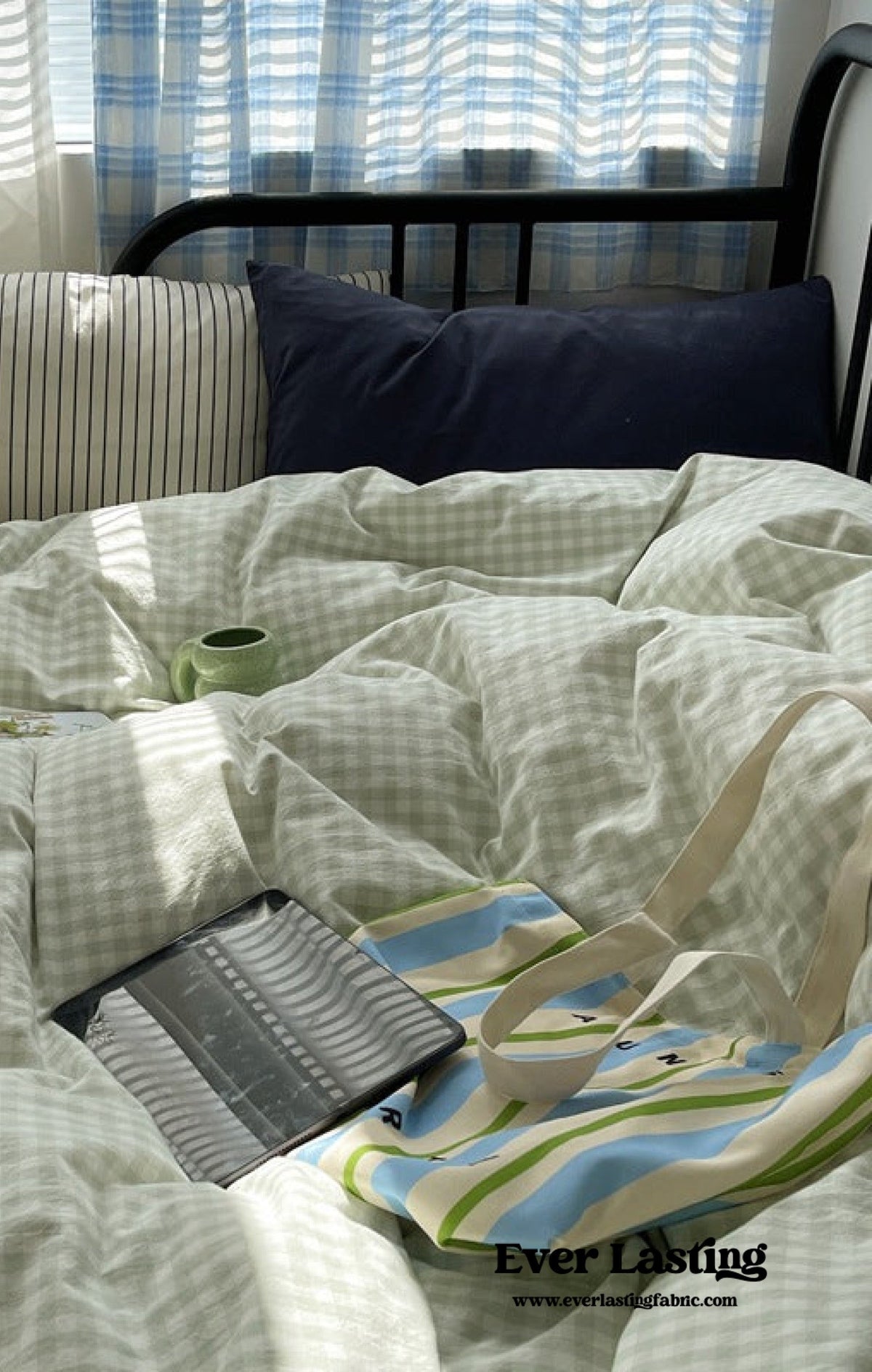 Mixed Gingham Striped Bedding Set / Blue Yellow