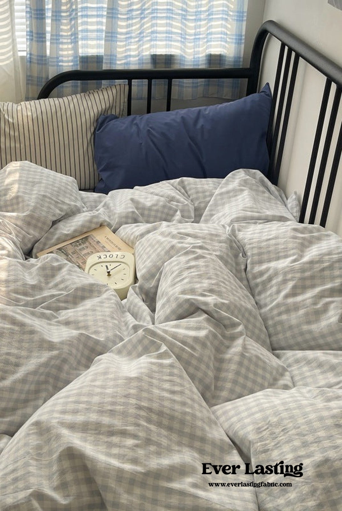 Mixed Gingham Striped Bedding Set / Brown