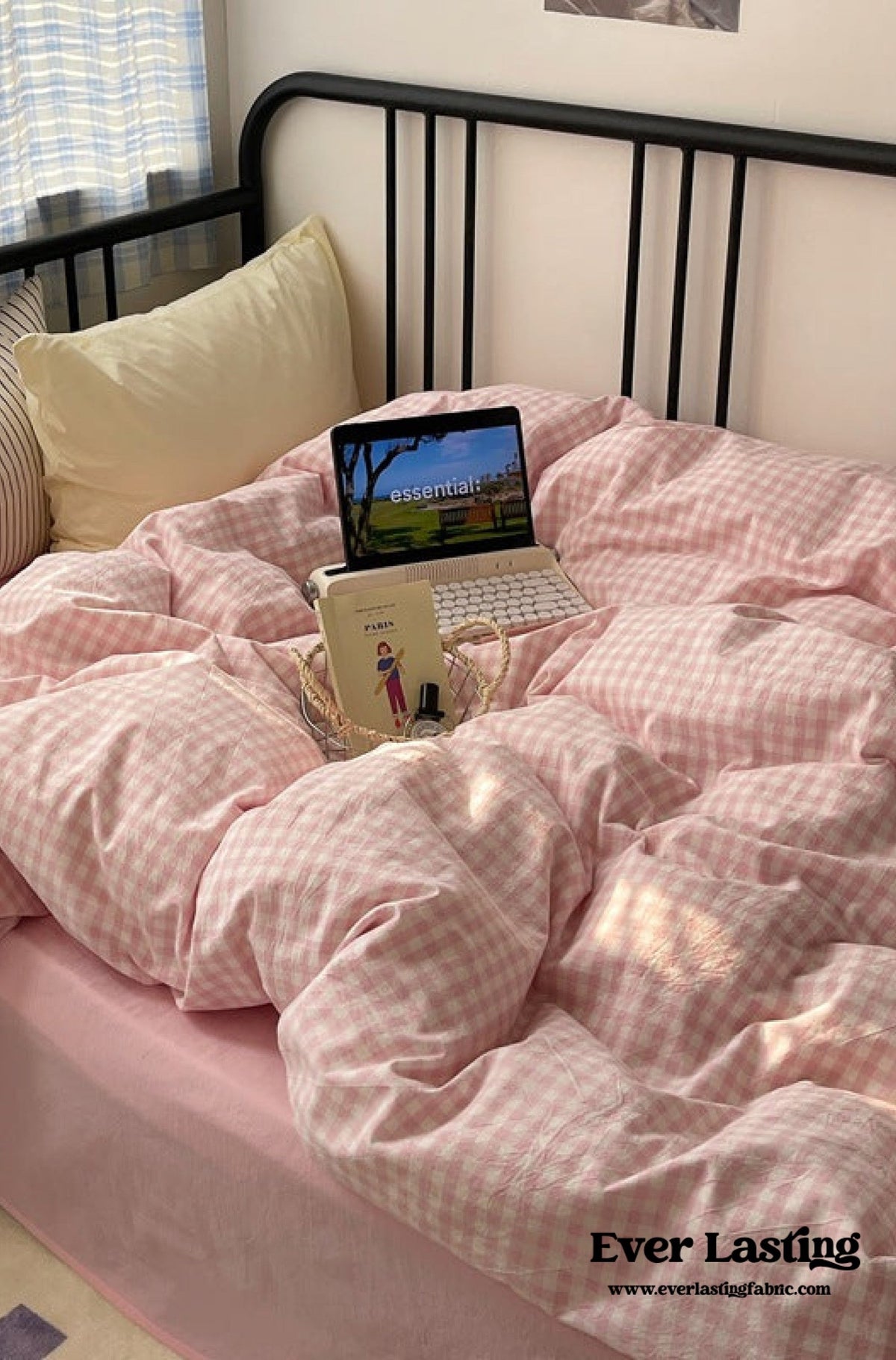 Mixed Gingham Striped Bedding Set / Brown