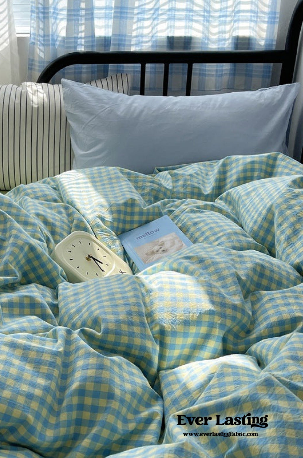 Mixed Gingham Striped Bedding Set / Brown