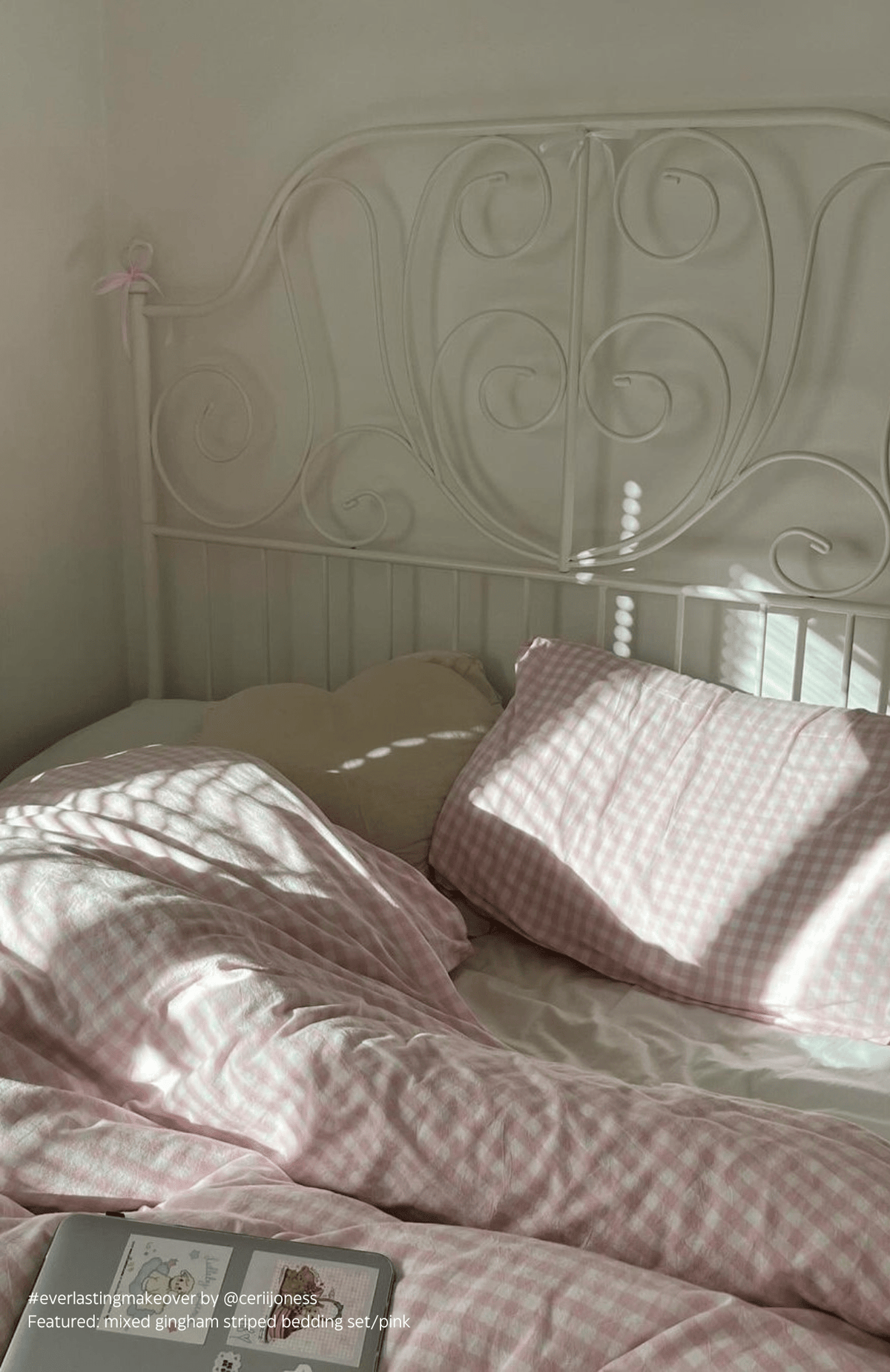 Mixed Gingham Striped Bedding Set / Pink