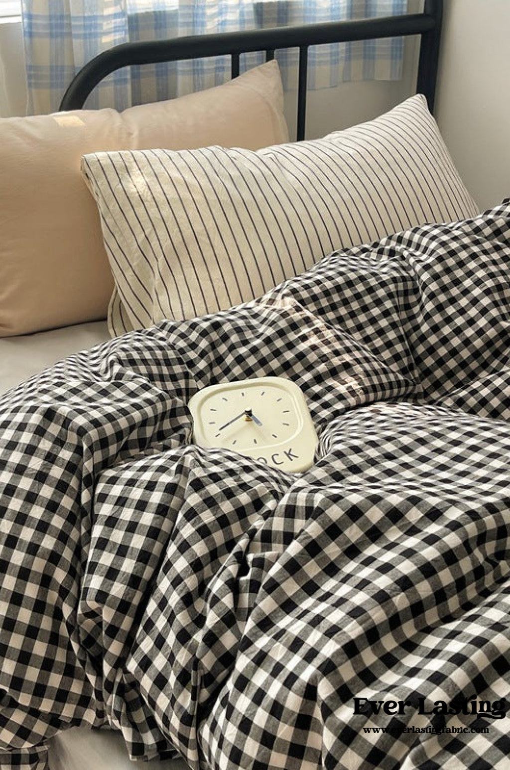 Mixed Gingham Striped Bedding Set / Purple Pink