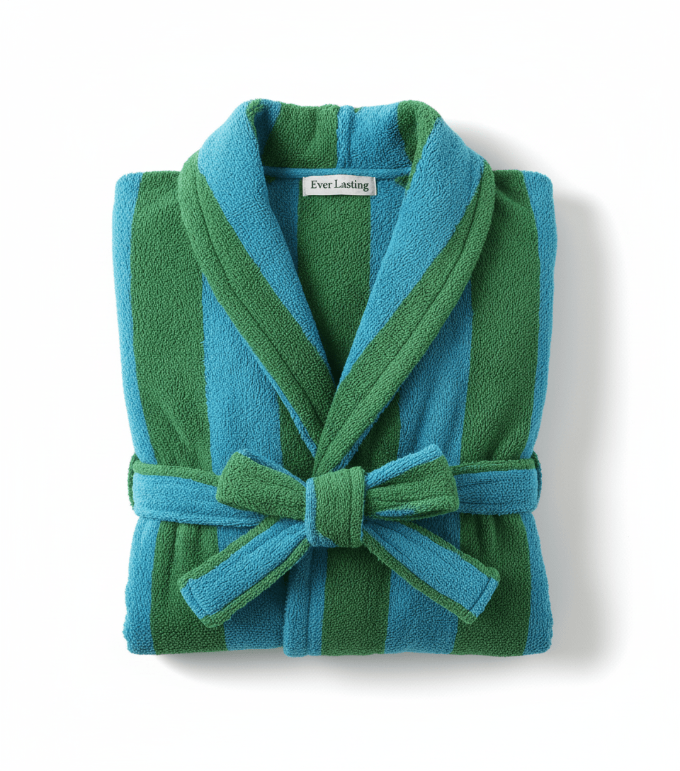 Modern Striped Cotton Bathrobe Set / Blue