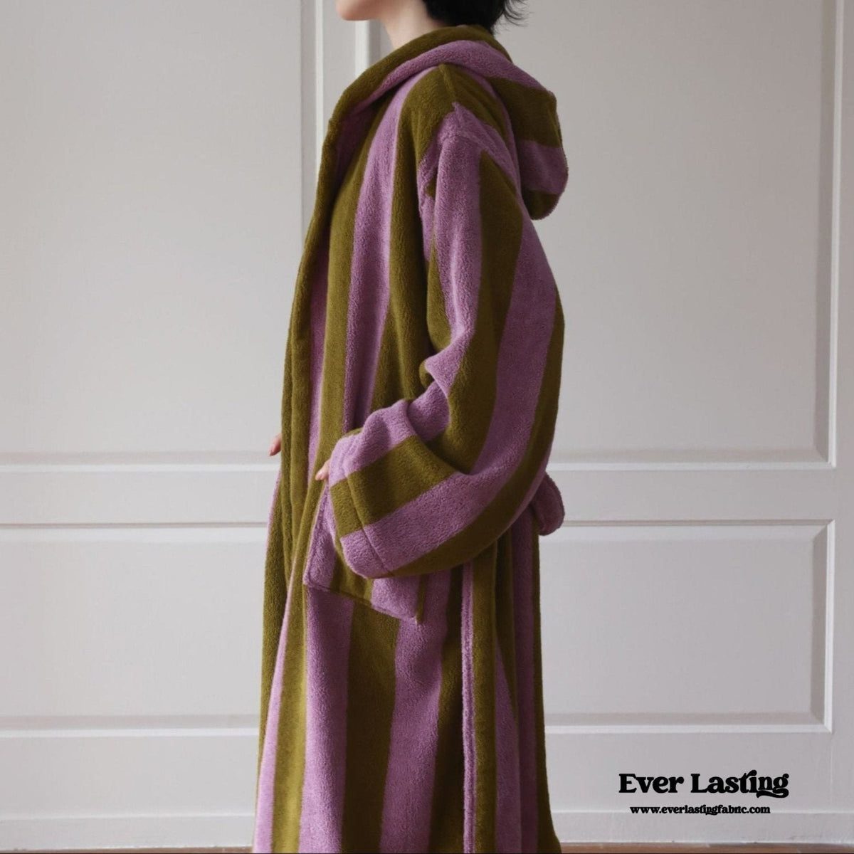 Modern Striped Cotton Bathrobe Set / Pink